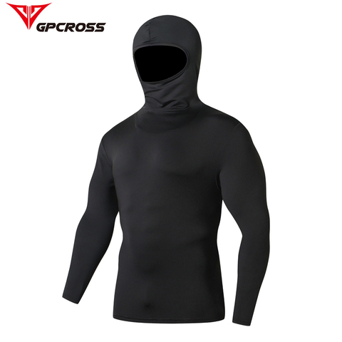 Vêtements thermo-moto pour hommes, vêtements à capuche, couches de Base, séchage rapide, masque hauts moulants, vêtements pour motocyclette ► Photo 1/6