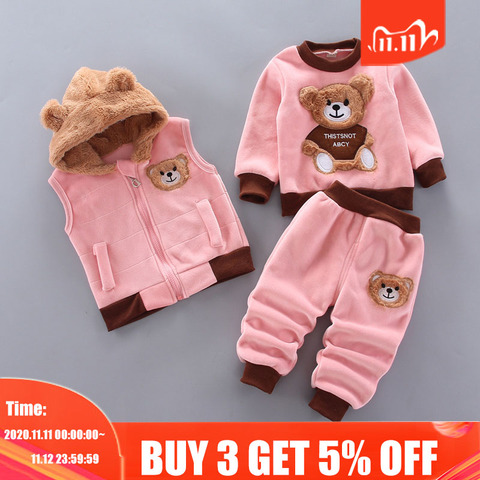 2022 enfants hiver costume dessin animé ours bébé garçon vêtements enfant en bas âge fille vêtements pour filles gilet + pull + pantalon costume 1 à 4 ans ► Photo 1/6