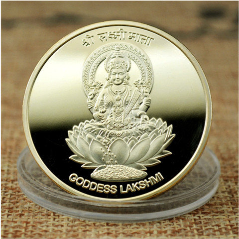 Pièce de monnaie de bouddha en métal plaqué or, déesse indienne Lakshmi, Taiji Fengshui, pièce commémorative de collection ► Photo 1/5