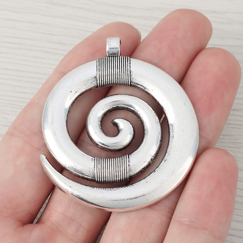 Pendentifs en argent tibétain, breloques à motif de tourbillon en spirale, pour collier, fabrication de bijoux, 52x45mm, 5 pièces ► Photo 1/3