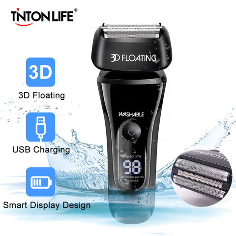 USB Rechargeable rasoir électrique 1 heure Charge rapide Machine à raser hommes 3D Triple lame flottante rasoir humide-sec double usage lavable ► Photo 1/6