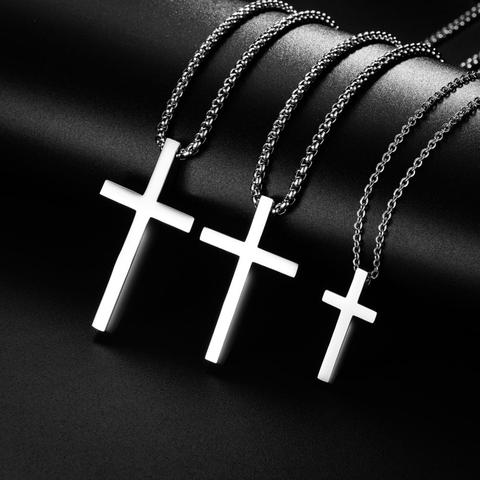 Acier inoxydable croix pendentif collier pour hommes femmes minimaliste bijoux mâle femme prière colliers Chokers couleur argent ► Photo 1/6