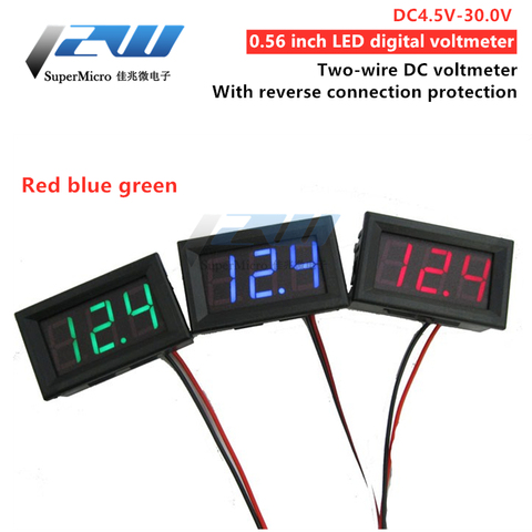 Tête de voltmètre cc à deux fils, voltmètre numérique LED 0.56 pouces, protection de connexion inversée DC4.5V-30.0V ► Photo 1/5