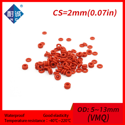 Joint torique en Silicone imperméable gel de silice | Caoutchouc de Silicone rouge, ring VMQ CS 2mm OD5/6/7/8/9/10/11/12/13mm, joint torique ► Photo 1/6