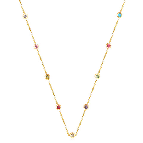 Luxkisskids ronde Zircon pendentifs colliers couleur or acier inoxydable longue 57cm + 5cm lien chaînes colliers accessoires de costumes ► Photo 1/6