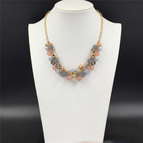 Collier pour femmes de bureau, boule de marbre plaquée couleur or, gris, rose, boule acrylique à pendaison autour de la déclaration, anniversaire élégant ► Photo 1/6