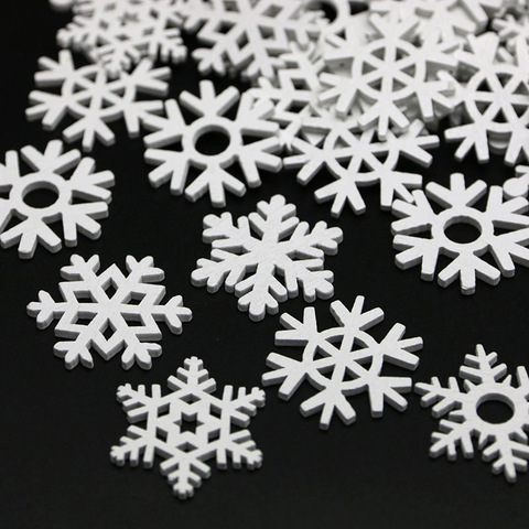 Flocons de neige en bois en forme de mélange blanc 35mm, 50 pièces/paquet, pendentifs pour sapin de noël et nouvel an, décorations pour la maison ► Photo 1/6