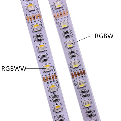 Bande lumineuse RGB RGBW RGBWW LED avec puce électronique, 4 couleurs en 1, 12V 24V SMD5050, 60 diodes/m, étanche IP67 IP20 IP65, blanc chaleureux, blanc-bleu, ► Photo 1/6