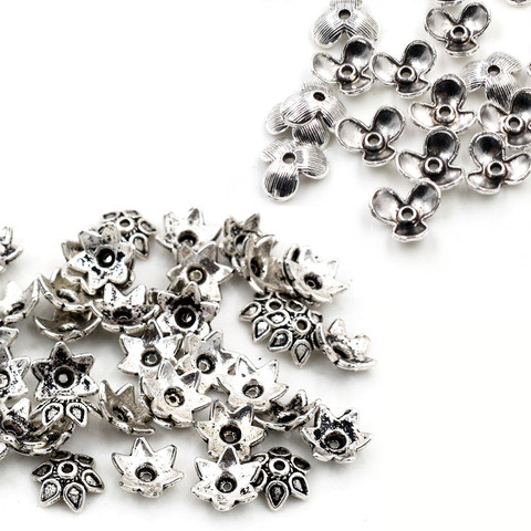 Bouchons de perles antiques en forme de fleur pour femmes, 10mm, 50 pièces, couleur argent, fabrication de bijoux ► Photo 1/3