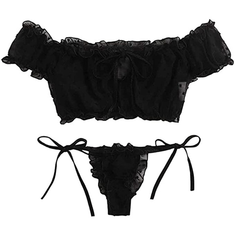 Maillot de bain deux pièces pour femmes, Sexy et décontracté, manches courtes, épaules dénudées, à lacets, couleur unie, vêtements de plage ► Photo 1/6