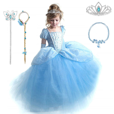 Costume Cosplay cendrillon pour enfants, vêtements pour petites filles, robe de bal princesse pour fête d'anniversaire, gants de couronne ► Photo 1/6