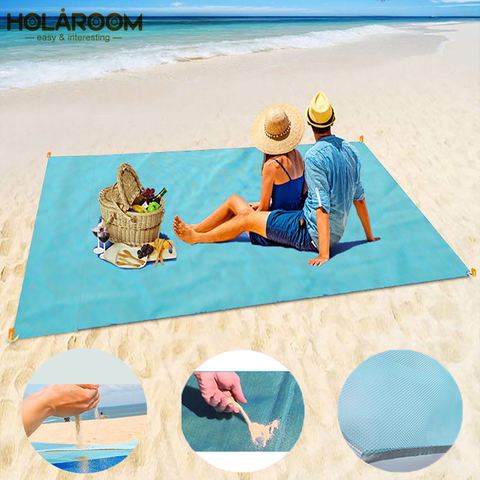 Serviette de plage sans sable Portable bleu serviettes de plage anti-dérapant tapis de sable Polyester serviette extérieure pour support de plage livraison directe ► Photo 1/6