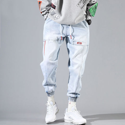 Jean Baggy homme bleu noir déchiré jean Hip hop Streetwear Harem cheville longueur Denim pantalon taille élastique pantalon décontracté ► Photo 1/6