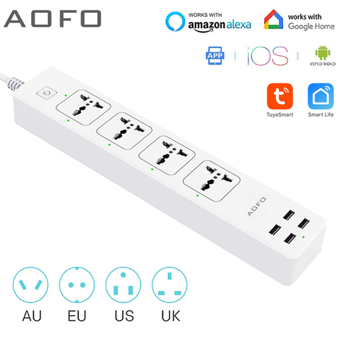 Multiprise intelligente universelle WiFi fonctionne avec Alexa, GoogleHome, Multi prise avec 4 prises ca et 4 Ports de charge USB, commande vocale ► Photo 1/6