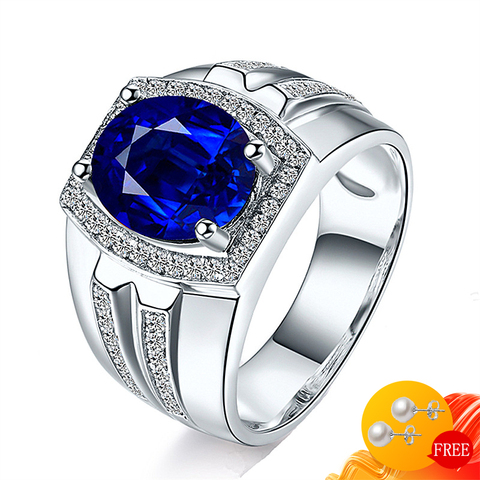 Hommes bague 925 argent bijoux ovale forme saphir Zircon pierres précieuses mode bagues accessoire pour homme mariage fiançailles fête ► Photo 1/1