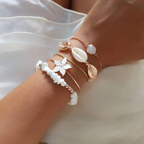 Docona-ensemble de Bracelets perlés en coquille bohémien, 9 styles, bijoux, corne, Bracelet et pompon, tendance, Bracelets pour femme ► Photo 1/4