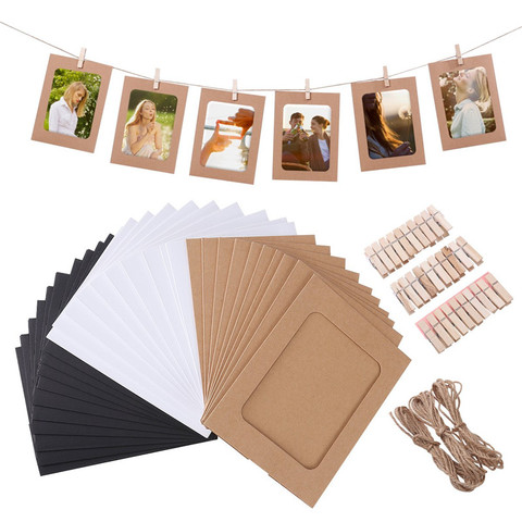 Combinaison de cadres en papier Kraft avec Clips, 10 pièces, pour photo, Album photo mural suspendu, corde de 2M, artisanat de décoration pour la maison ► Photo 1/6