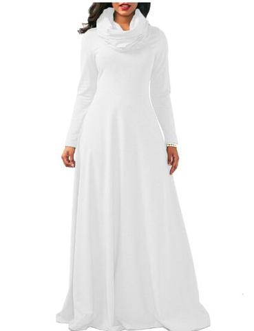 Automne hiver femmes chaud écharpe cou robe décontracté à manches longues Vintage poche Maxi robe femme solide longue robe grande taille ► Photo 1/6