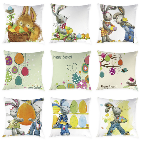 Housse de coussin de 45x45Cm | Joyeux lapin d'œuf de pâques, décoration pour maison, cadeau bricolage pour enfants, fournitures de décoration de pâques ► Photo 1/6