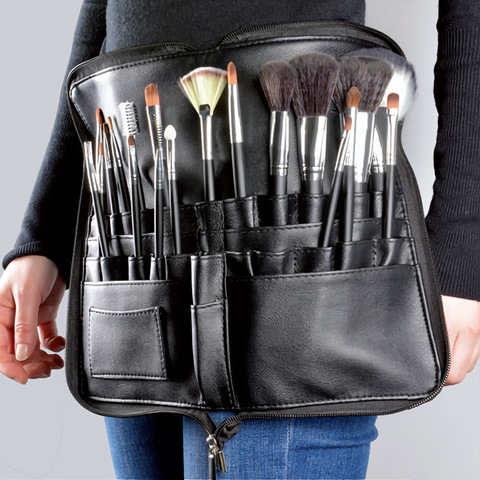 Sac de taille pour pinceaux de maquillage professionnels, sac de grande capacité pour cosmétiques en PU, sac Portable multi-poches avec sangle de ceinture ► Photo 1/6