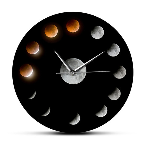 Série d'éclipse lunaire totale Phases de lune horloge murale espace extérieur Cycle lunaire décor à la maison horloge Super lune dans le ciel horloge ► Photo 1/6