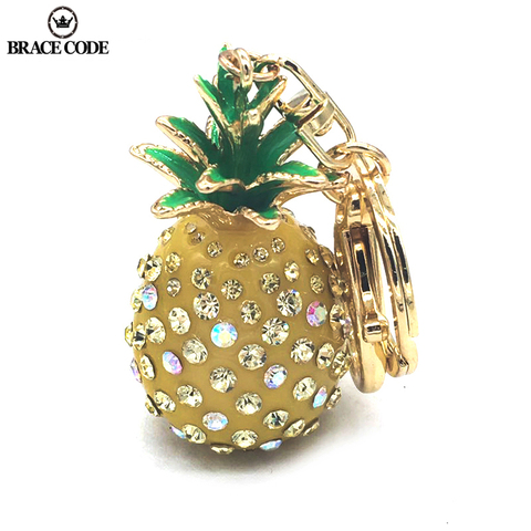 Sac fin voiture porte-clés femme corée haut de gamme mignon plein incrusté cubique zircone ananas voiture clé pendentif petit cadeau strass ► Photo 1/6