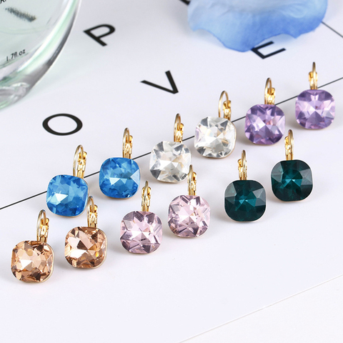 Boucles d'oreilles en cristal avec strass pour femmes, 6 couleurs, bleu, boucles d'oreilles carrées, bijoux à la mode, blanc, à la mode ► Photo 1/6