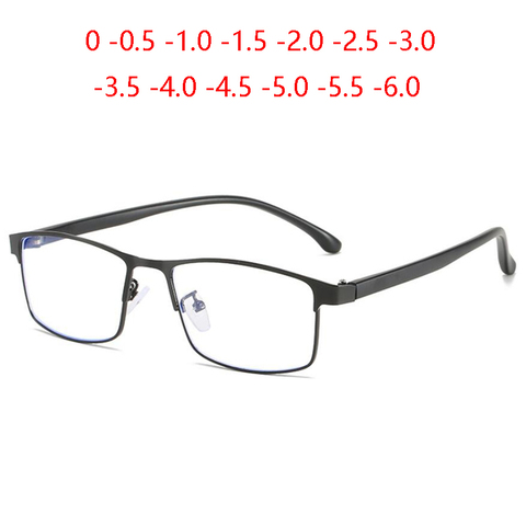 Plein cadre bleu lumière bloquant carré Prescription Spectacle femmes hommes métal moins lentille okulary corékcyjne 0 -0.5 -1.0 à-6.0 ► Photo 1/6