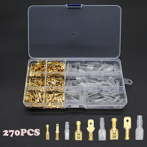 Bornes étanches à sertir, 270/135/120 pièces, 2.8/4.8/6.3mm, connecteurs de fils électriques isolés, Kit d'assortiment de bornes ► Photo 1/6