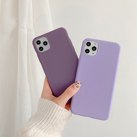 Coque de téléphone en Tpu souple mat violet pour IPhone12 Pro Max 7 8 Plus11 Pro X XS Max XR, couleur unie, étui de protection complet ► Photo 1/6