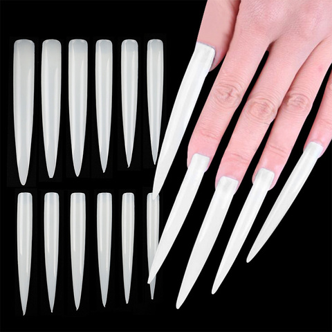 Très longs faux ongles naturel/clair couverture complète Extra Long affichage Nail Art pointe pointu Stiletto acrylique faux faux ongles 1 sac ► Photo 1/6