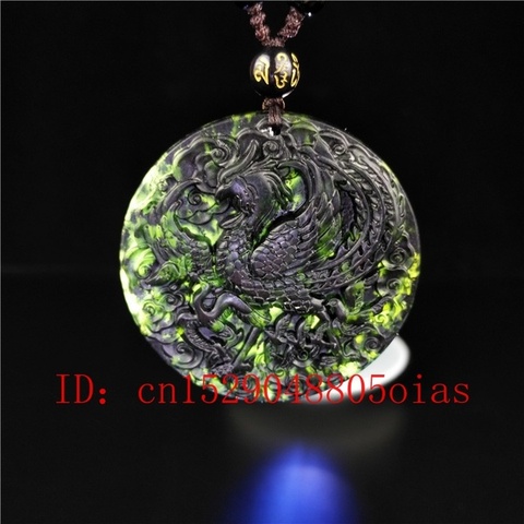 Certifié chinois naturel noir vert Jade Phoenix pendentif collier obsidienne bijoux de charme sculpté amulette cadeaux pour les femmes ► Photo 1/5