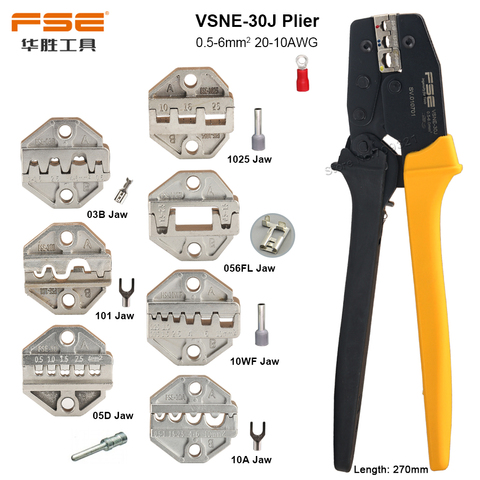 Pince à sertir 0.5 – 6 mm2 20-10awg, bornes isolées, connecteur de fil, cliquet, mâchoires remplaçables, outils multiples ► Photo 1/6