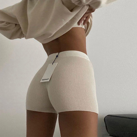 Short tricoté en coton pour femmes, Mini, noir, décontracté, Sexy, taille haute, côtelé, Streetwear, basique, de motard, haute élasticité, été ► Photo 1/6