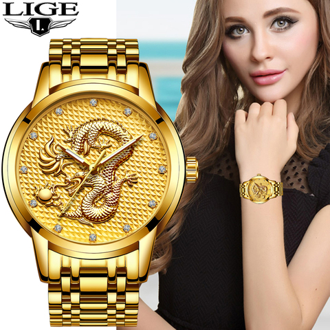 LIGE-montre pour femmes, classique, marque de luxe, diamant, Quartz, or, cadeau avec boîte, collection 2022 ► Photo 1/6