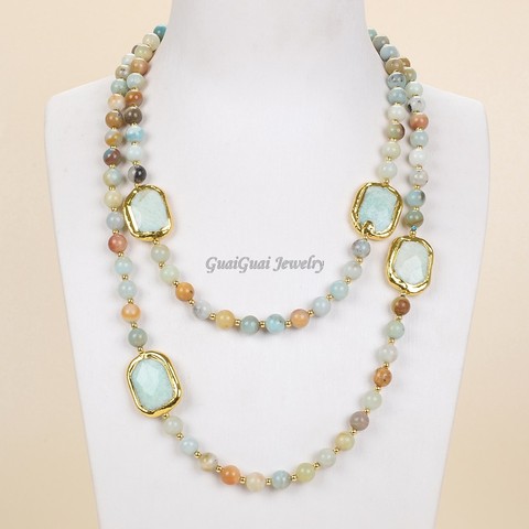 GG – collier rond en Amazonite plaqué or, 42 pouces, 8mm, couleur mixte, pépite ► Photo 1/4