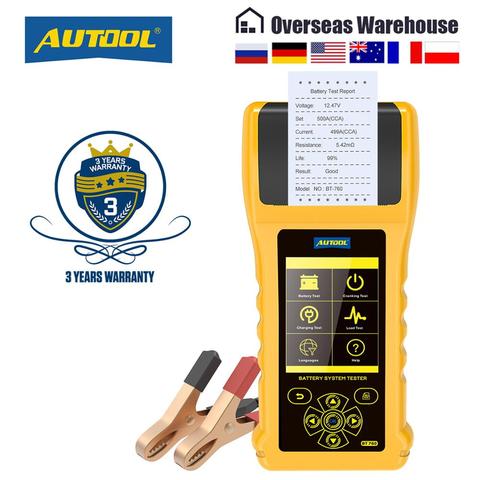 AUTOOL-testeur de batterie de voiture avec imprimante, écran couleur 6- 32V, Test de batterie, Test de manivelle, Test de charge, charge maximale, BT760 ► Photo 1/6