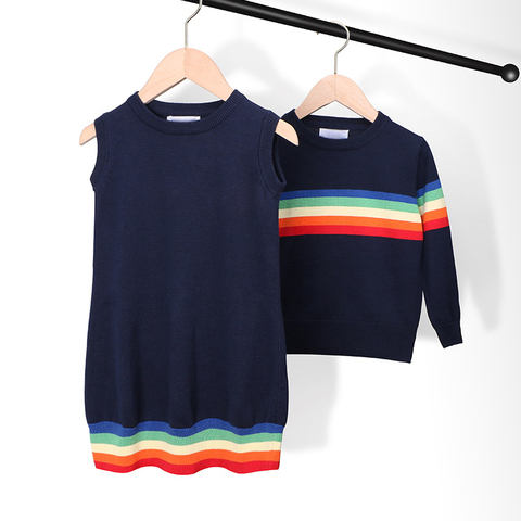 Pull tricoté vêtements pour enfants tricoté bébé garçon pull bébé fille robe coréenne fratrie tenue arc-en-ciel rayure pull chaud ► Photo 1/6