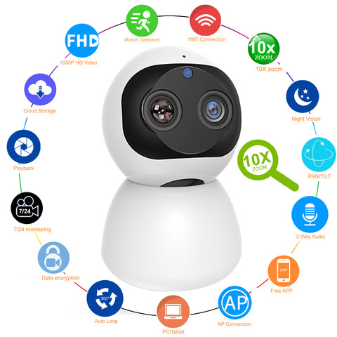 Caméra de Surveillance intérieure IP WiFi HD 1080P, dispositif de sécurité domestique intelligent, moniteur PTZ 360, pour bébé, animal domestique, nounou, personne âgée ► Photo 1/6