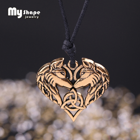 My shape – collier avec pendentif, esprit celtique, cœur, Couple, amour, cadeau, viking, nordique, tête de loup, bijoux originaux ► Photo 1/6