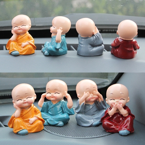 4 pièces/lot résine artisanat cadeau belle petite moine Sculptures mignon moines bouddha Statues créatives bouddha poupées Table voiture décoration ► Photo 1/6