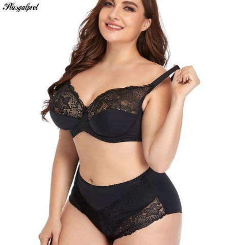 Plusgalpret – lingerie en dentelle florale pour femmes, bonnet complet, demi-Transparent, grande taille, soutien-gorge non doublé, Bh, Ultra mince, slip pour femmes 5Xl 6Xl 7Xl ► Photo 1/6