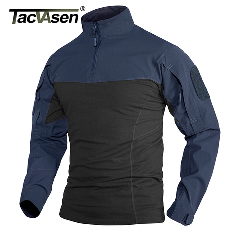 TACVASEN T-shirts d'assaut militaire hommes à manches longues col rond Airsoft T-shirts tactiques élastique chasse tir hauts T-shirts M-5XL ► Photo 1/6