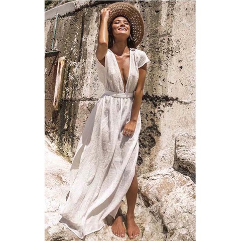 Cover-Up d'été, robe de plage blanche en coton, tunique, Sarong, Bikini, jupe de bain, collection 2022 ► Photo 1/6