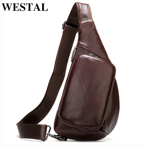 WESTAL – sac à bandoulière en cuir véritable pour homme, sacoche de poitrine, ceinture, petits sacs latéraux ► Photo 1/6