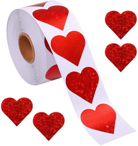 500 pièces/rouleau étincelle coeur autocollants rouge amour Scrapbooking adhésif autocollants pour saint valentin mariage décor papeterie autocollant ► Photo 1/1