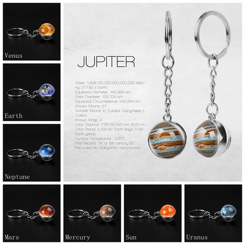 Système solaire Jupiter planète porte-clés Double face boule de verre Cabochon bijoux galaxie nébuleuse espace pendentif porte-clés hommes cadeaux ► Photo 1/6