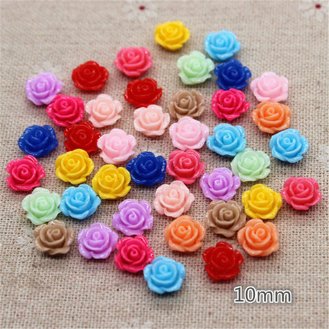 Décoration artisanale en résine de roses mélangées de couleurs, 100 pièces, 10mm, Cabochon à dos plat, bijoux à bricoler soi-même fleurs ► Photo 1/6