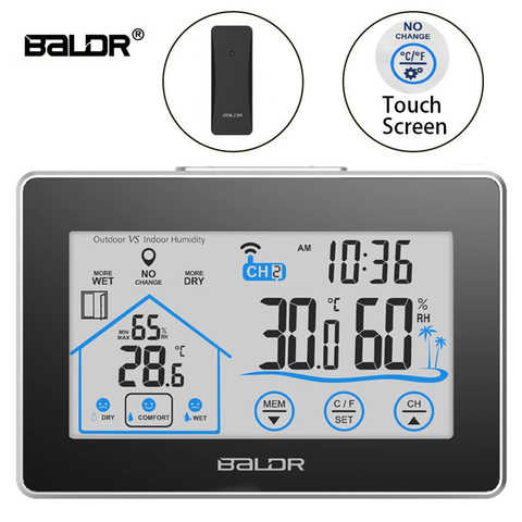 Baldr Station météo sans fil ecran tactile thermomètre hygromètre intérieur extérieur prévision capteur calendrier 3 CH ► Photo 1/6