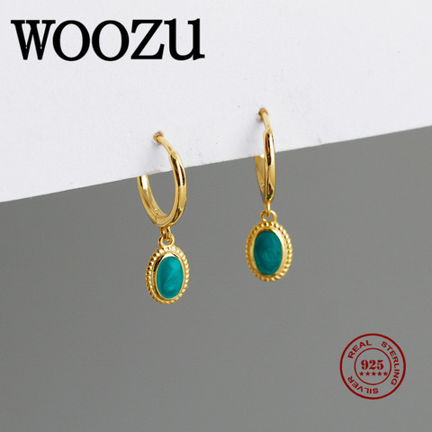 WOOZU – boucles d'oreilles géométriques en argent Sterling 925 pour femmes, bijoux de luxe Chic, de fête bohème, en Zircon vert ► Photo 1/6